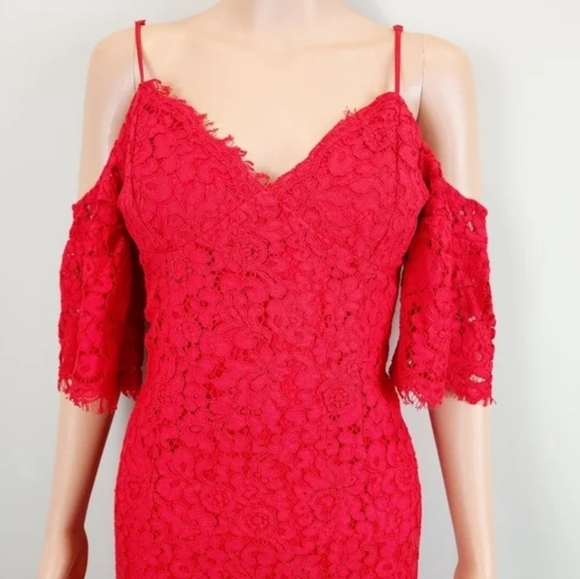 Bardot Karlie red cold shoulder lace mini dress - Picture 6 of 11
